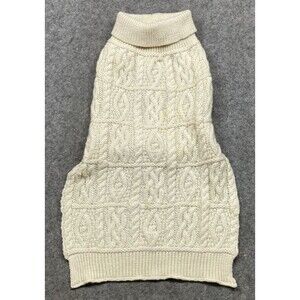 Aran Crafts Ireland Dog Sweater Coat 100% Merino Wool Cable Knit Natural Ivory L